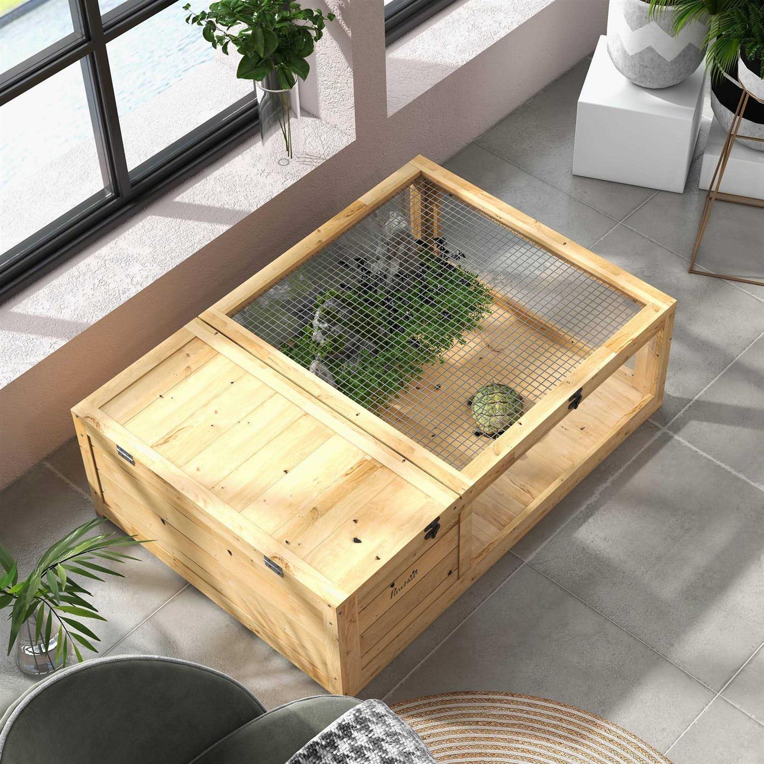 Wooden Tortoise House Turtle Habitat Enclosure Reptile Cage T73355