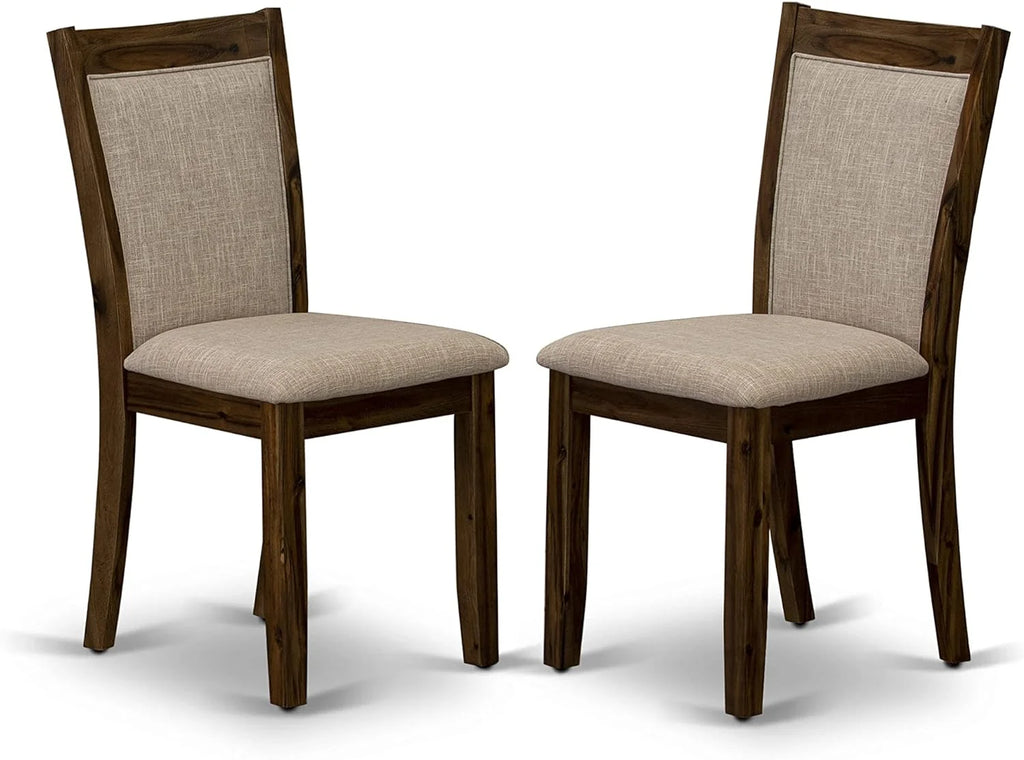 3 Piece Dinette Set with Round Table with Dropleaf and 2 Light Tan Linen Fabric Parsons Dining Chairs P438