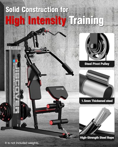 Home Gym Equipment with Pulley System, Weight Bench, Rowing Machine A99815