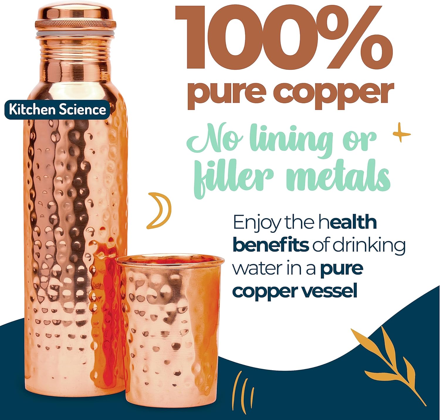 Copper Water Bottle 34oz 1000 ml with Copper Tumbler Carrying Bag O796981