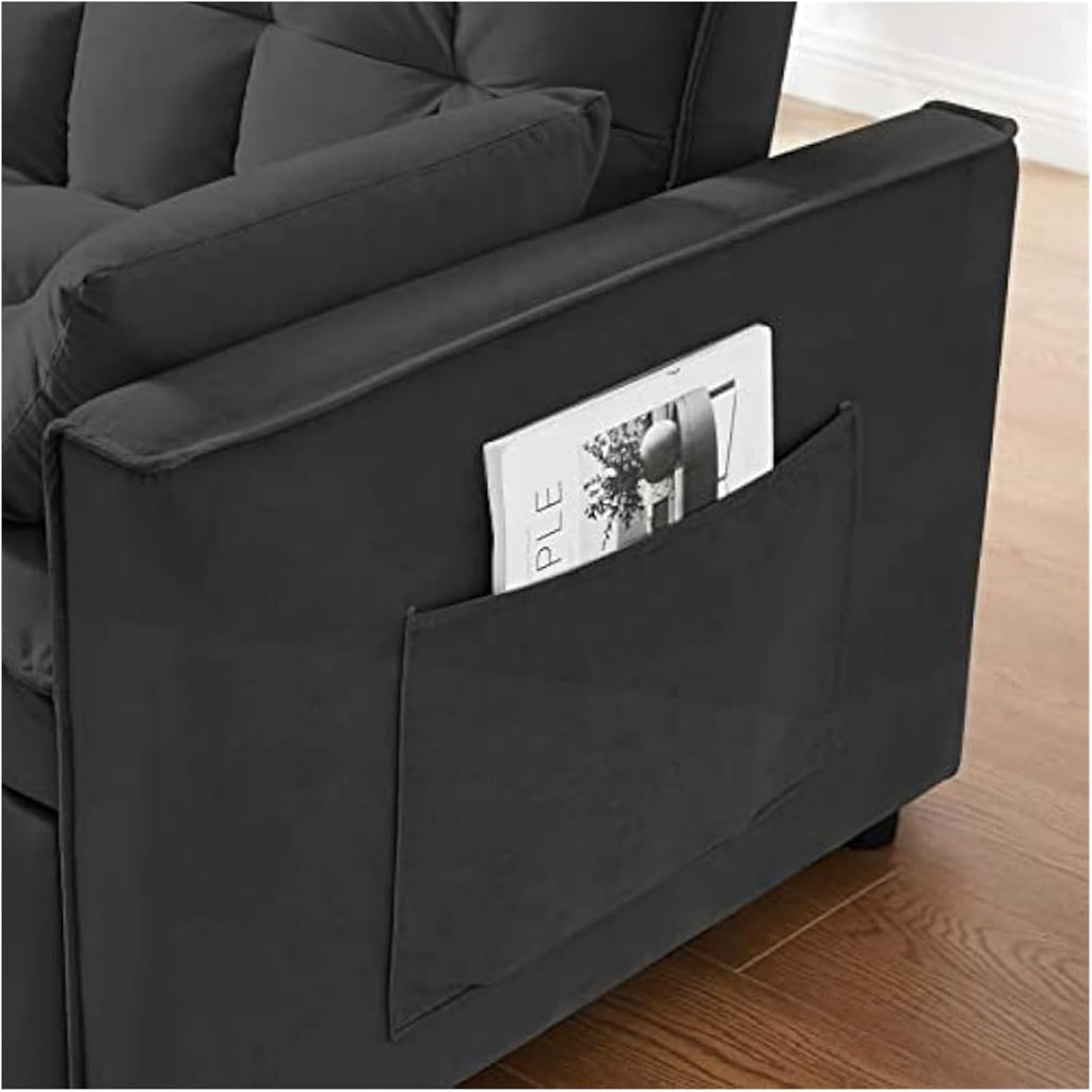 Light Gray Velvet Convertible Sleeper Sofa F87706