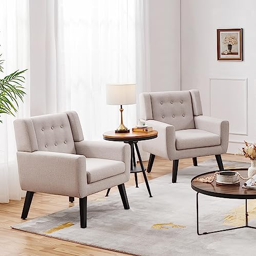 Beige Linen Fabric Accent Armchair S22587
