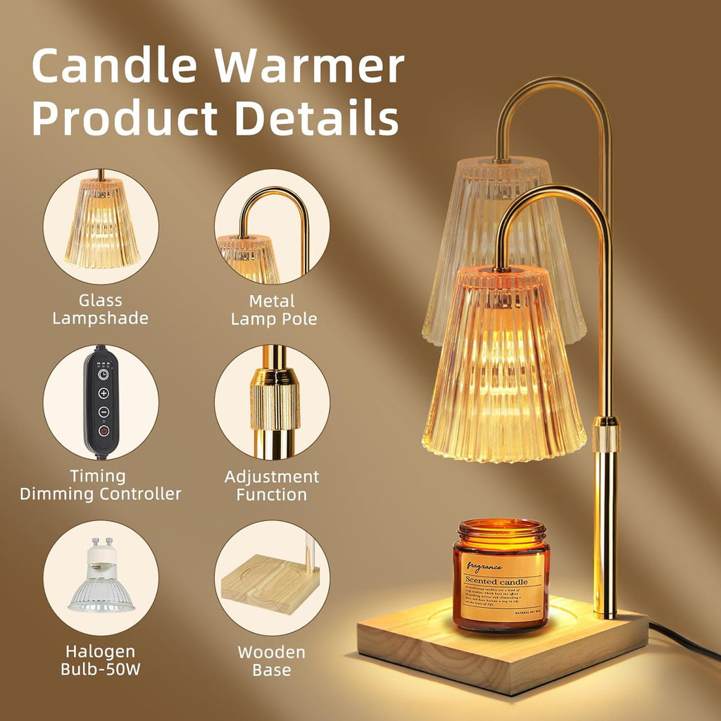 Champagne Gold Adjustable Height Electric Candle Warmer Lamp with Timer P617298
