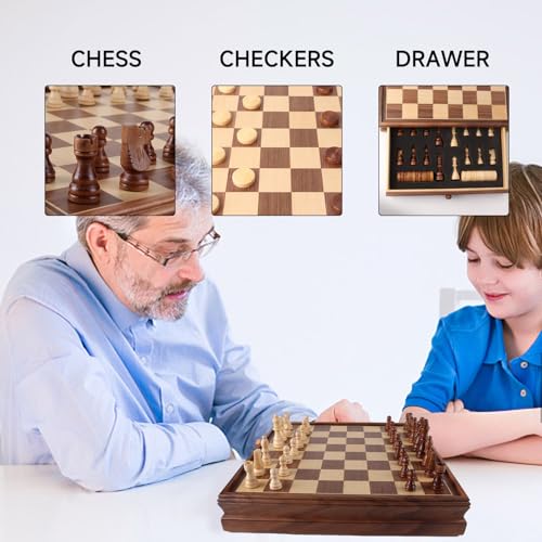 16" Wooden Folding Chess Checker Backgammon Board Game Set E16847