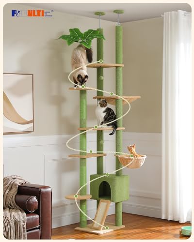 Brown Mushroom Cat Tree Adjustable Height with Cat Condo Hammock Scratching Post R6813