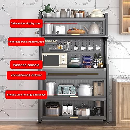 Gris L-80CM/31.5IN Kitchen Storage Cabinet with Drawers and Flip Door Cabinet F89255