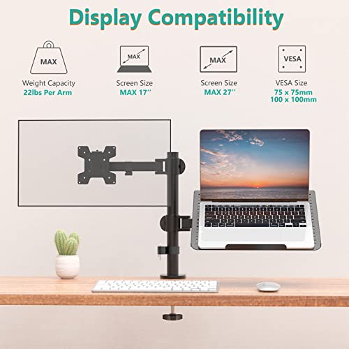 Extra Tall Single Monitor Desk Mount with Tray, Black A38416