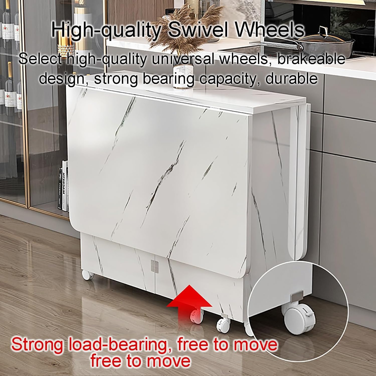 Extendable Drop Leaf Folding Dining Table with 8 Wheels and 2-Layer Storage Shelf G564