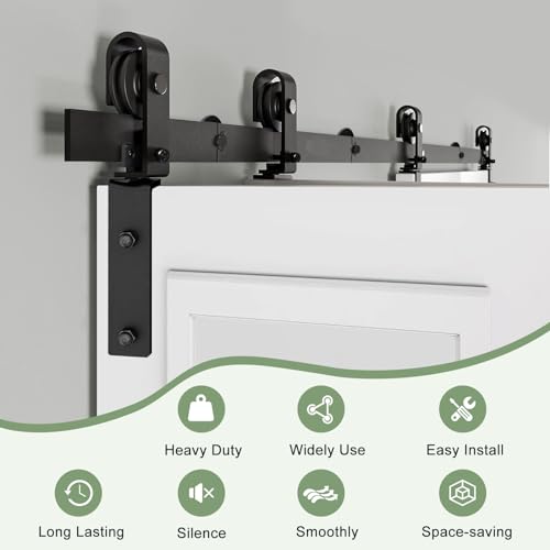 Black Bi-Folding Sliding Barn Door Hardware Track Kit for 4 Closet Door D418