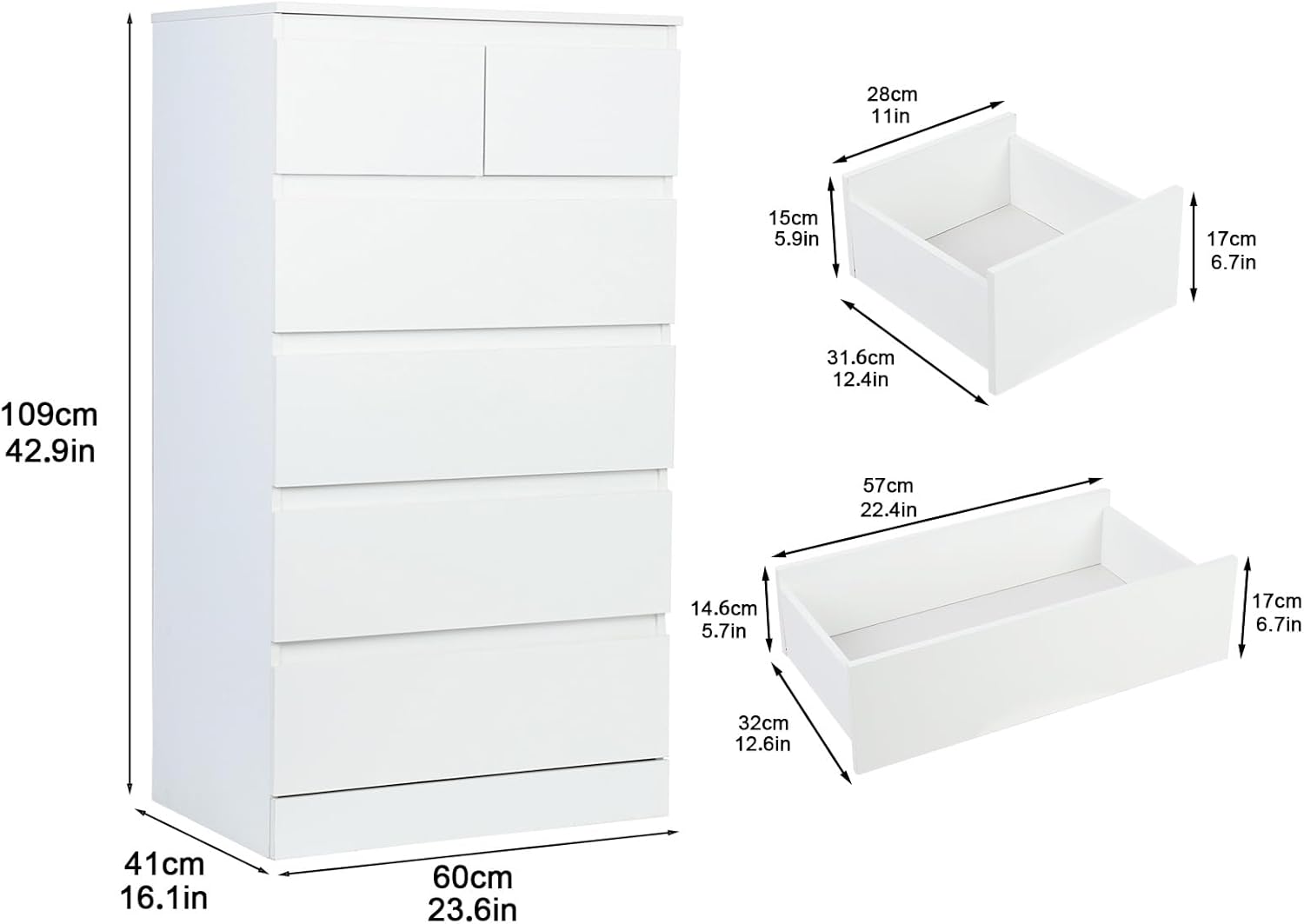White 6 Drawer Tall Wood Dresser Z13496