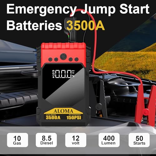 Portable 12V 3500A 150PSI Car Battery Jump Starter with Tire Inflator and Pressure Gauge T11086