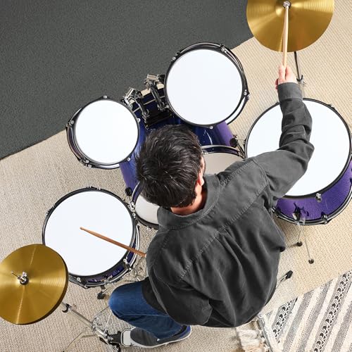 5-Piece Full Size Complete Adult Drum Set with Cymbal Stands, Stool, Drum Pedal, Sticks, Floor Tom - Dark Blue Sparkle C54825