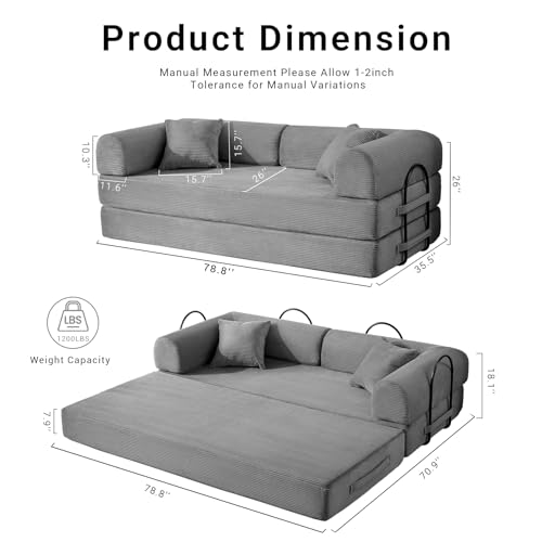 Corduroy Dark Gray Convertible Sleeper Sofa Bed E92618