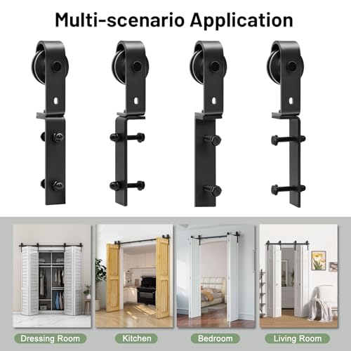 Black Bi-Folding Sliding Barn Door Hardware Track Kit for 4 Closet Door D418