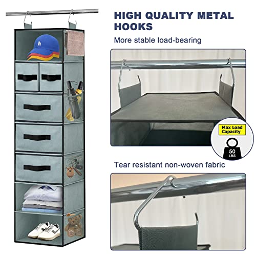 Gray 7-Shelves Hanging Closet Organizer with 5 Drawers and 8 Mesh Pockets M5460