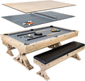 Rustic Oak 3 in 1 Multi Game Pool Table with Dining Top and Dual Storage Bench Seating C13443