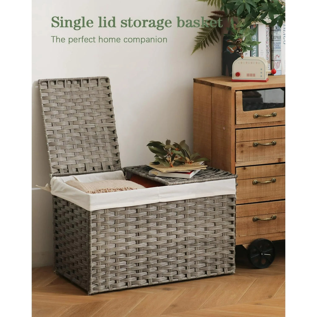 Gray 17.2 Gallon Rattan Storage Basket with Lid B21886