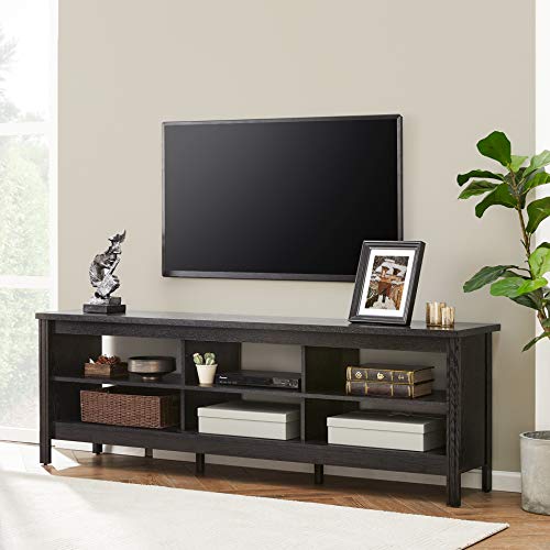 Brown 70 inch Wood TV Stand with 6 Storage Cubby Q92972