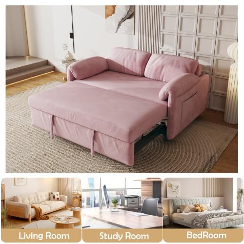 54'' Velvet 2-Seater Pull Out Sofa Bed with Storage Pockets V4514