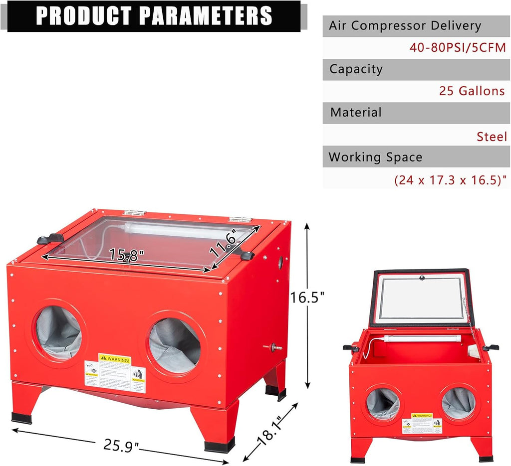 25 Gallon Bench Top Air Sandblasting Cabinet with Spray Gun H37345