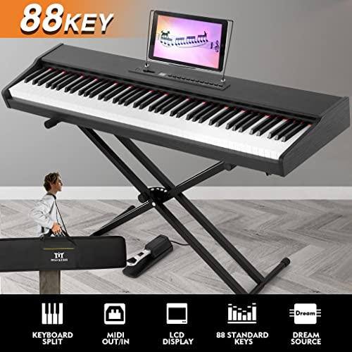Black 88 Key Weighted Hammer Action Digital Piano with Stand, Sustain Pedal Q7167