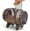 Rustic Metal Large Barrel Wine Cork Holder Display On Wooden Stand L42063