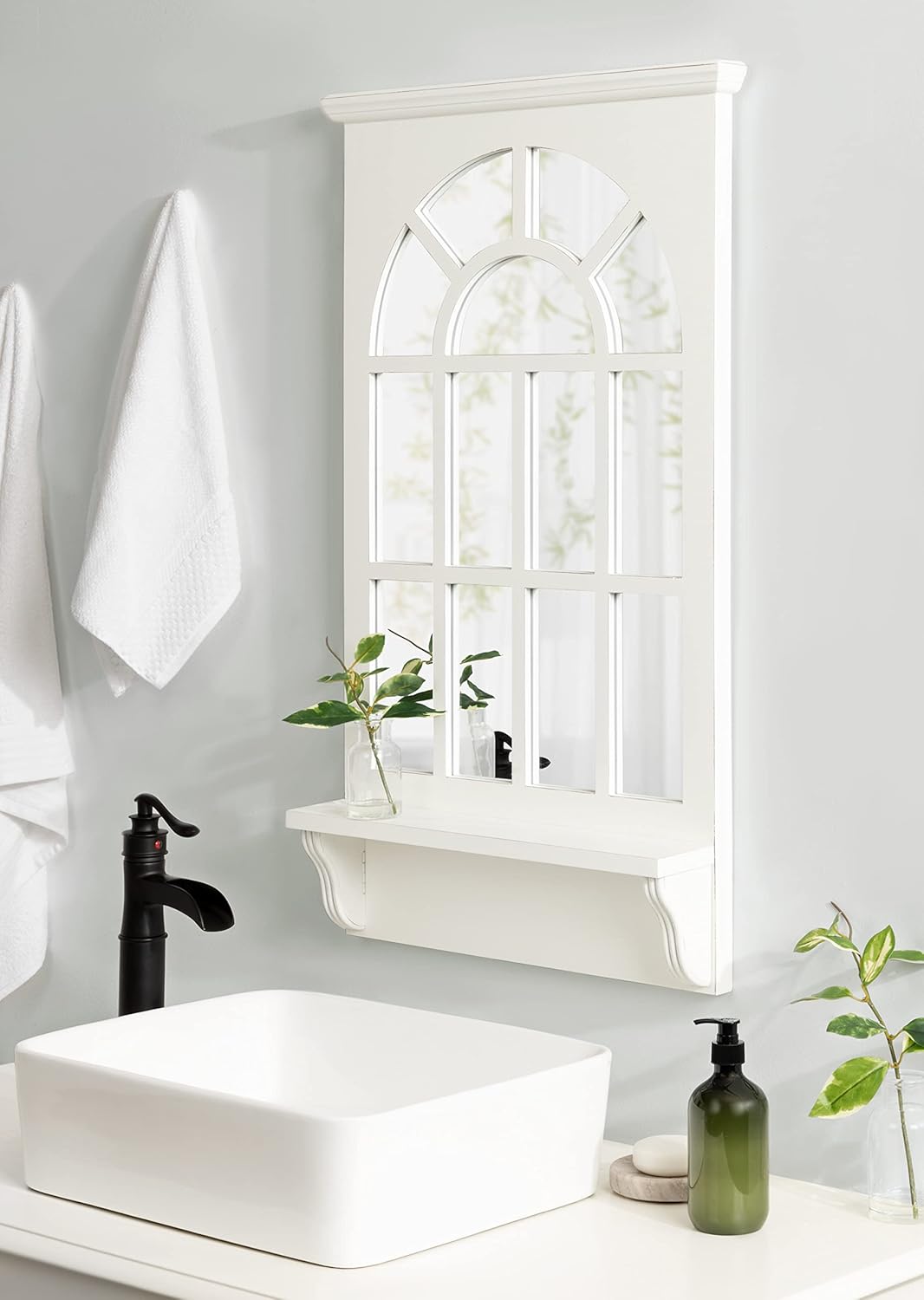 Traditional Arched Mirror with Shelf, 21 x 36, White N2126