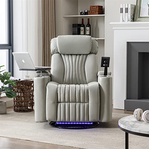 Grey PU Leather Swivel Rocker Recliner Chair with Cup Holders Z8860