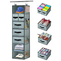 Gray 7-Shelves Hanging Closet Organizer with 5 Drawers and 8 Mesh Pockets M5460