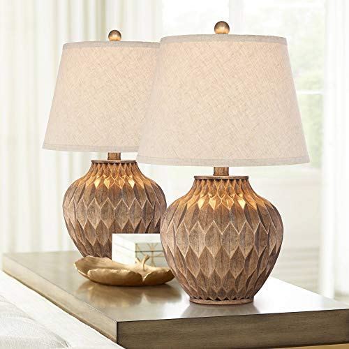 22" High Warm Bronze Brown Fabric Drum Shade Accent Table Lamp N700