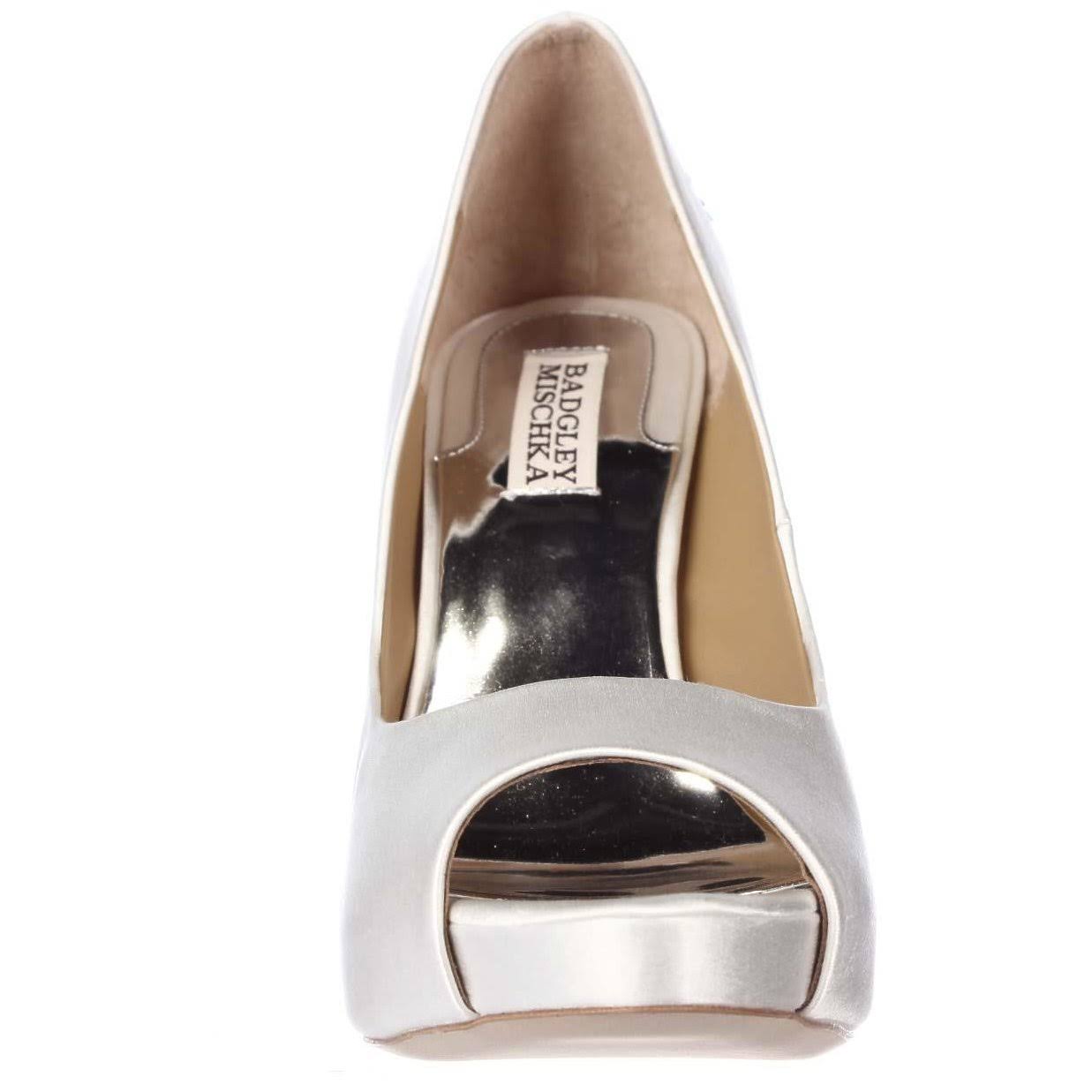 White Satin Peep-Toe Pumps, Size: 8 P780699