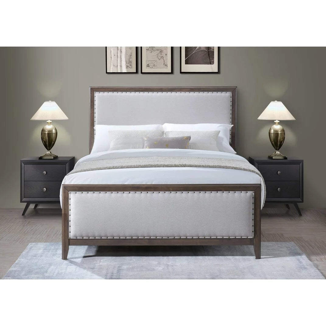 Natural Solid Wood Upholstered Adjustable Platform Bed Queen Y35863