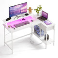 Rustic Brown L Shaped Computer Desk with Power Outlets and LED Lights and Drawer Y743