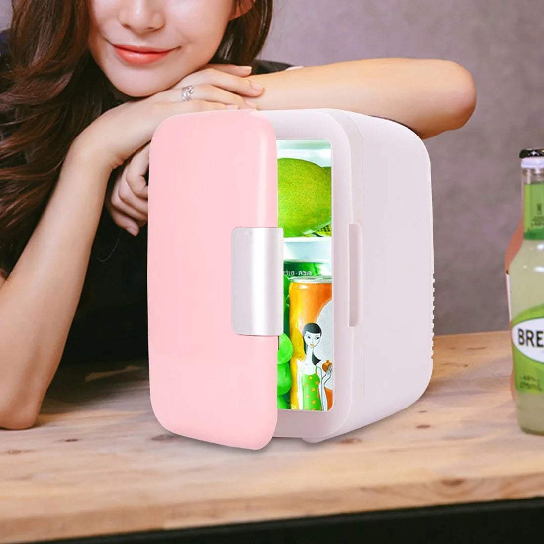 Pink Mini Car Fridge, 4L/6 Can Cooler & Warmer Personal Refrigerator W1349