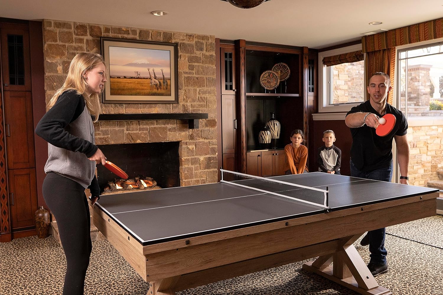 Rustic Oak 3 in 1 Multi Game Pool Table with Dining Top and Dual Storage Bench Seating C13443