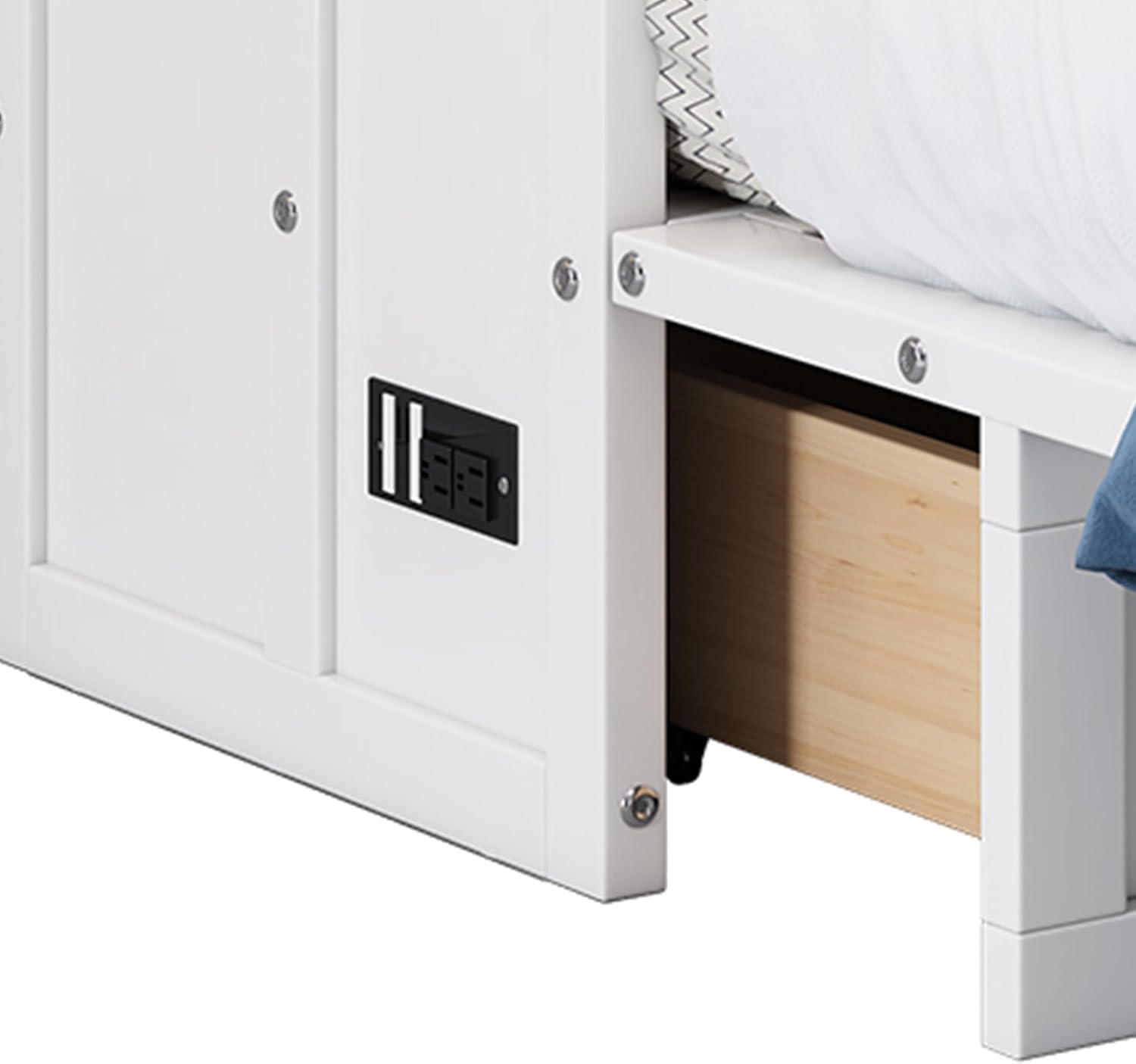 White Walnut Wood Queen Murphy Bed with Storage Drawers M753