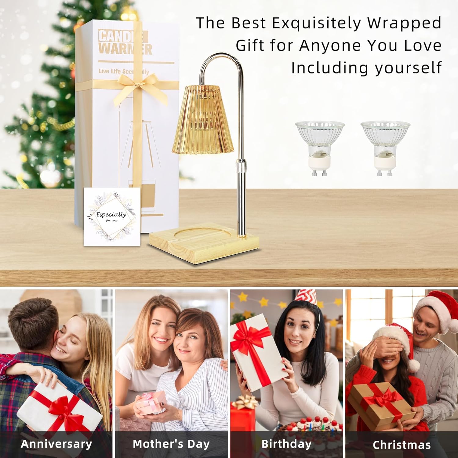 Champagne Gold Adjustable Height Electric Candle Warmer Lamp with Timer P617298