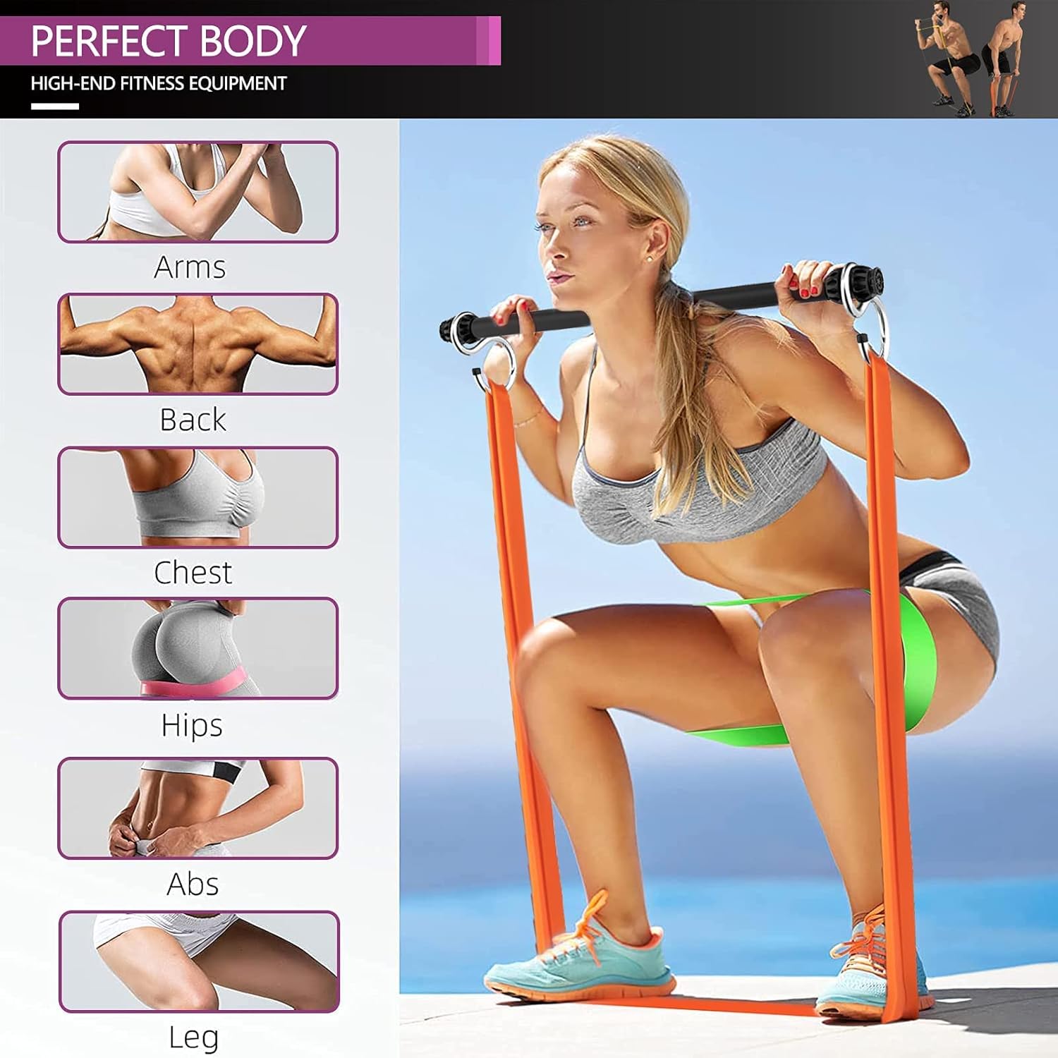 Resistance Bands Bar Set with 5 Resistance Bands C57010