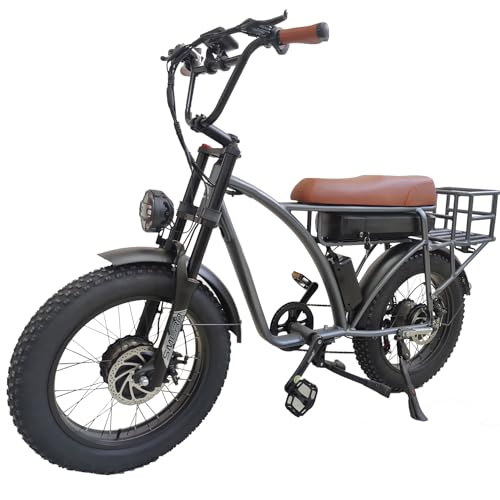 Dual Motor 2000W Electric Bike, Full Suspension, 18AH Removable Battery, Fat Tire Bicycle with Long Seat & Basket E187