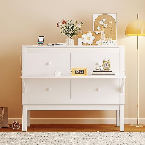 Queen Size Solid Wood Murphy Bed with USB Port and Removable Shelves B73852