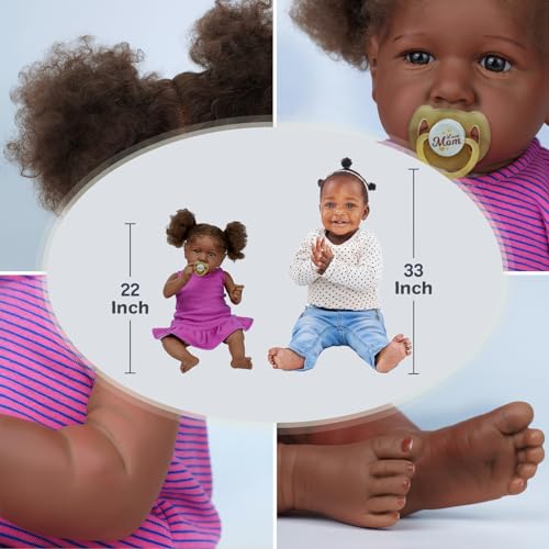22 Inch Lifelike Soft Body Realistic African American Baby Dolls with Feeding Kit Z4620