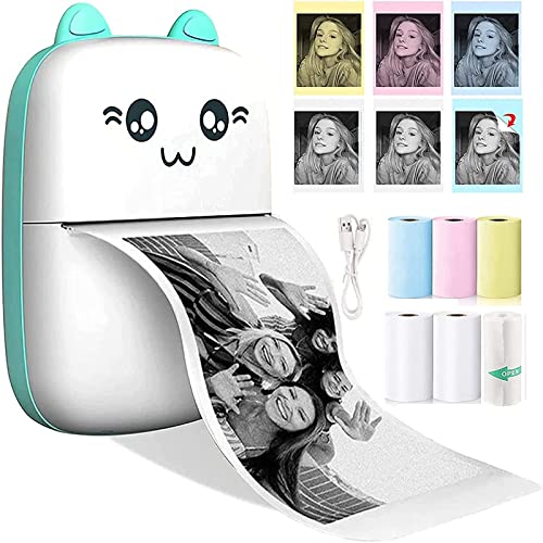 Blue Portable Mini Thermal Photo Printer with 6 Rolls Printing Paper K249