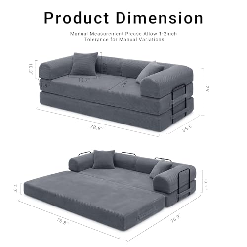 Corduroy Dark Gray Convertible Sleeper Sofa Bed E92618