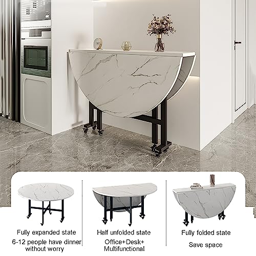 Round Folding Dining Table with Drop Leaf and 6 Wheels O800477