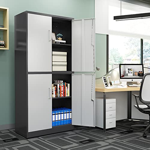 Black 72" Tall Locking Steel Storage Cabinet with 2 Doors and 5 Adjustable Shelves R397