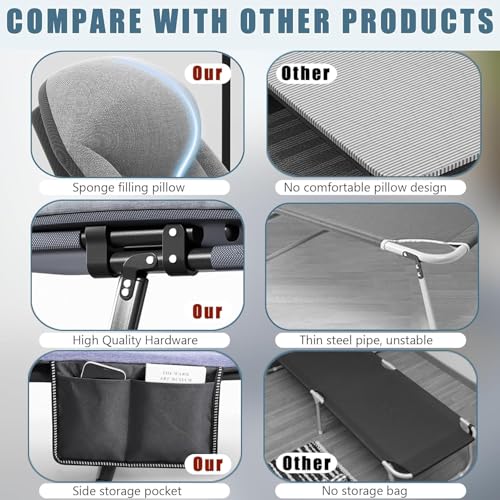 Grey Medium 70 in Foldable Camping Cot with Pillow R878