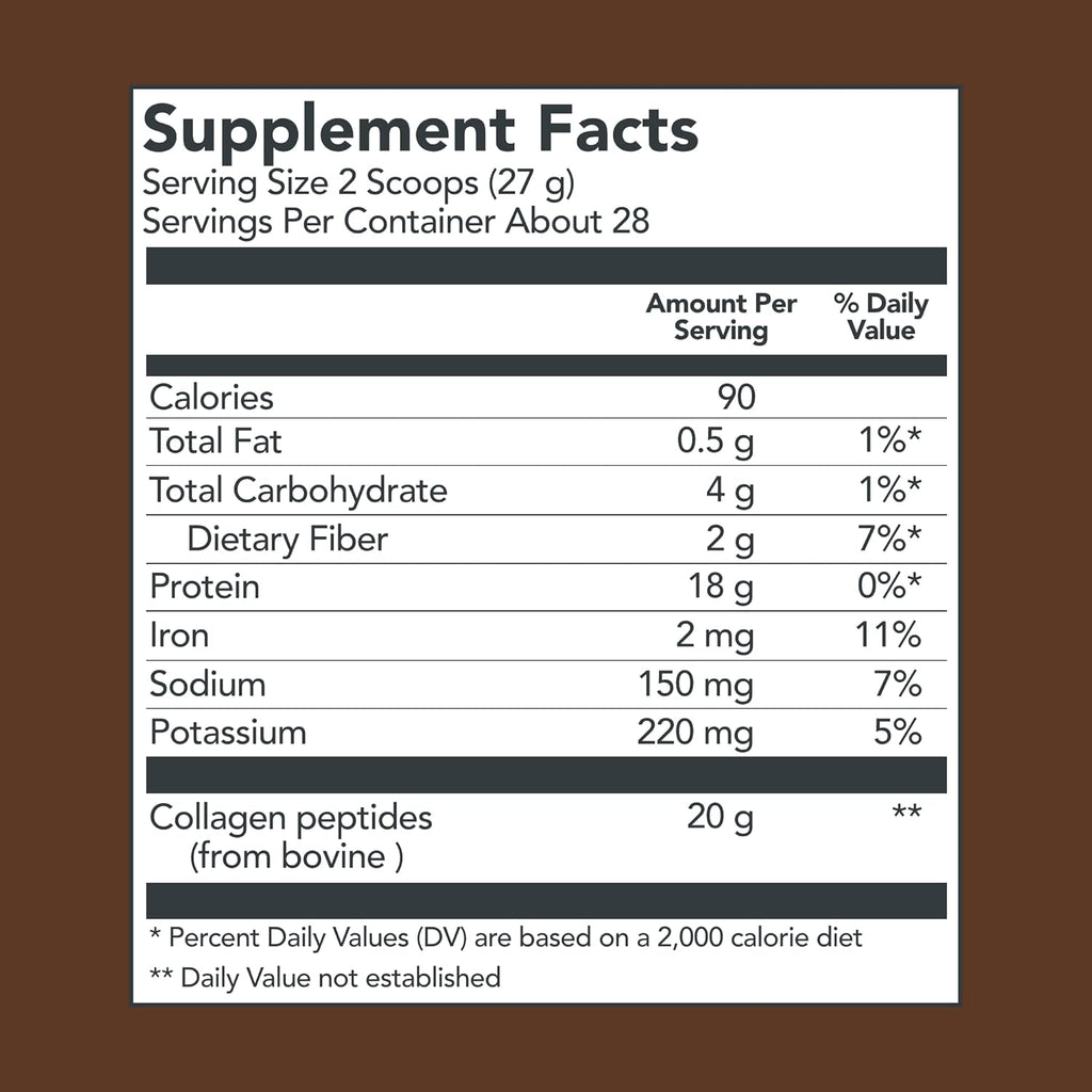 Chocolate Collagen Powder Supplement Type I III Hydrolyzed Collagen 27g per Serving 26.8 oz Canister Pack of 2 I879806