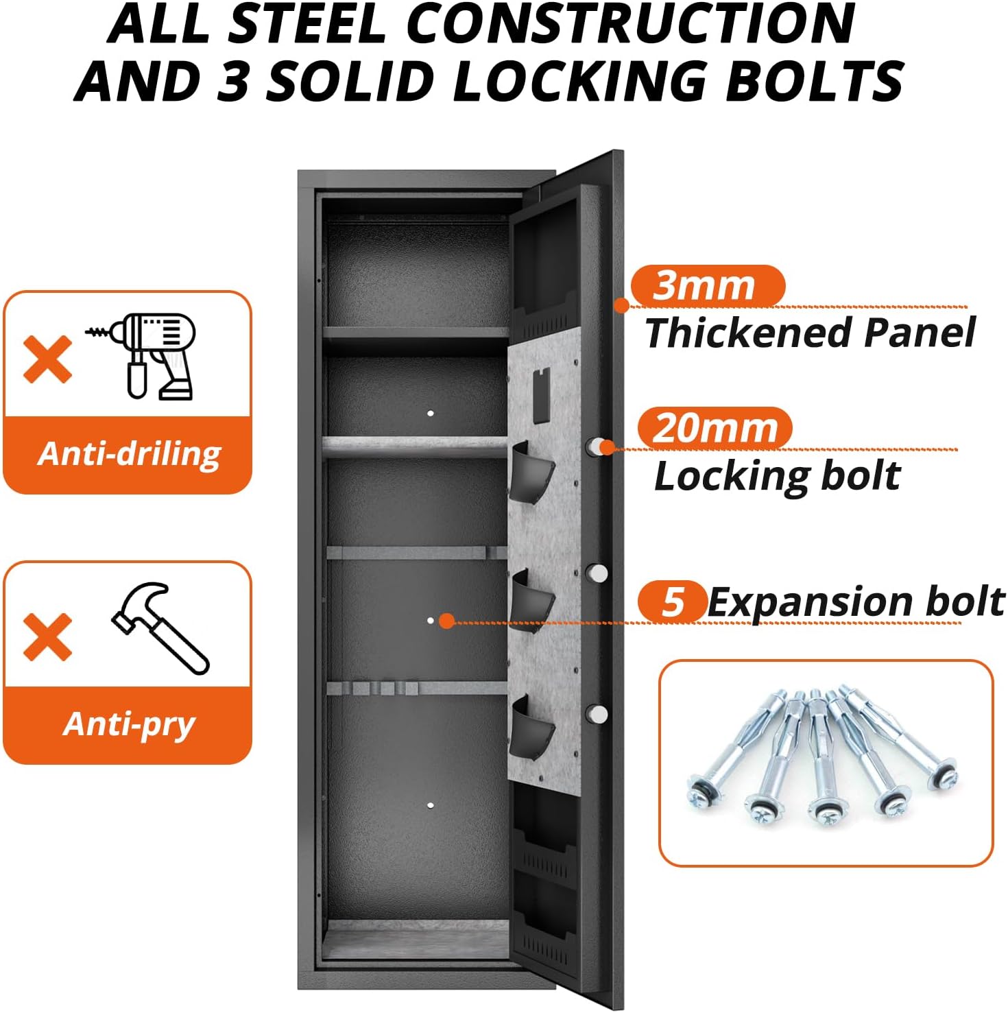Biometric Fingerprint Fireproof Gun Safe with Ammunition Storage Rack and Led Light B331665