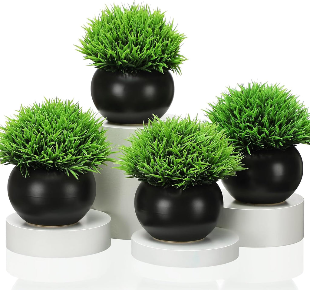 4 Pack Artificial Succulent Plants in Matte Black Ceramic Pots E796
