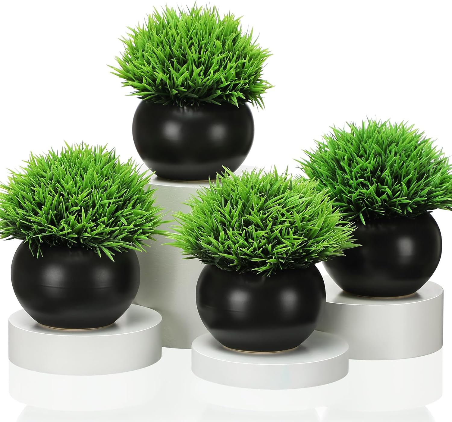4 Pack Artificial Succulent Plants in Matte Black Ceramic Pots E796